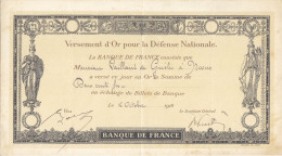 Versement D'or Pour La Défense Nationale 200 F Du 16 Octobre 1916 - Notgeld