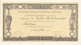 Versement D'or Pour La Défense Nationale 100 F Du 5 Juillet 1916 - Notgeld