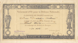 Versement D'or Pour La Défense Nationale 100 F Du 30 Mai 1916 - Bonds & Basic Needs