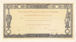 Versement D'or Pour La Défense Nationale VIERGE De 1916 Bel état - Notgeld