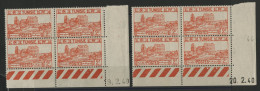 N° 217 Deux Blocs De Quatre Neufs ** (MNH) 2 Fr Vermillon + Coin Daté Du 19 Et 20/2/40 TB - Ongebruikt