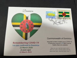 22-3-2024 (3 Y 44) COVID-19 4th Anniversary - Dominica - 22 March 2024 (with Dominica UN Flag Stamp) - Disease