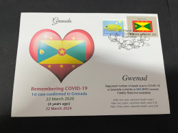 22-3-2024 (3 Y 44) COVID-19 4th Anniversary - Grenada - 22 March 2024 (with Grenada UN Flag Stamp) - Disease