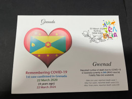 22-3-2024 (3 Y 44) COVID-19 4th Anniversary - Grenada - 22 March 2024 (with OZ Stamp) - Disease