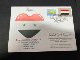 22-3-2024 (3 Y 44) COVID-19 4th Anniversary - Syria - 22 March 2024 (with Syria UN Flag Stamp) - Disease