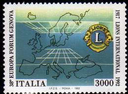 ITALIA REPUBBLICA ITALY REPUBLIC 1992 EUROPA FORUM LIONS INTERNATIONAL CLUBS GENOVA LIRE 3000 MNH - 1991-00:  Nuovi