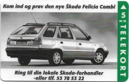 Denmark - Fyns - Skoda Felicia Combi Car - TDFP038 - 11.1995, 3.500ex, 5kr, Used - Dinamarca
