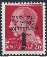 1944 Repubblica Sociale Italiana, N° 495/Aa 20c. MNH** SOVRASTAMPA CAPOVOLTA - Other & Unclassified