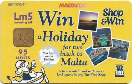 Malta - Maltacom - Malta Tax Free, Win A Holiday, 07.2001, 95Units, 20.000ex, Used - Malta