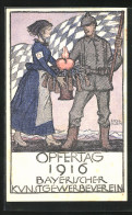 Künstler-AK Richard Klein: Opfertag 1916, Bayr. Soldat Bei Lazarettschwester, Rotes Kreuz  - Croce Rossa