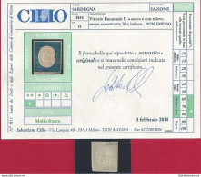 1854 SARDEGNA - N° 11 Indaco  MNH/**  Certificato Cilio - Sardegna