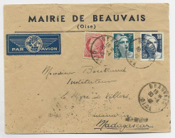 GANDON 10FR GRAVE + 2FR+ 1FR MAZELIN  LETTRE AVION BEAUVAIS 30.4.1946 OISE POUR MADAGASCAR AU TARIF - 1945-54 Marianne De Gandon