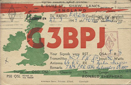 X120934 CARTE QSL RADIO AMATEUR G3BPJ GRANDE BRETAGNE GREAT BRITAIN ANGLETERRE ENGLAND SHAW LANCS. EN 1949 - Radio Amatoriale