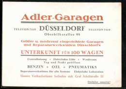 AK Düsseldorf, Werbekarte Der Adler-Garagen, Oberbilkerallee 98, Verkaufsräume Graf Adolfstrasse 22, Stadtplan  - Duesseldorf
