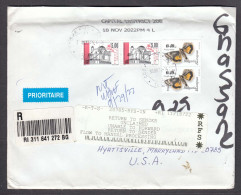 Bulgaria 2022 - 10.80 Lev, Monasteries, Butterflies, R-letter To USA And Returnеd Back To Sofia (2 Scan) - Covers & Documents