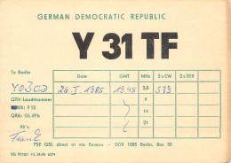 German Democtaric Republic Radio Amateur QSL Card Y31TF  Y03CD 1985 - Radio Amatoriale