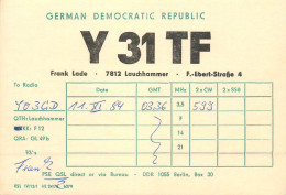 German Democtaric Republic Radio Amateur QSL Card Y31TF  Y03CD 1985 - Radio Amateur