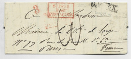 HELVETIA SUISSE LAUSANNE FAIBLE  LETTRE COVER  LV 6K  + SUISSE PAR PONTARLIER ROUGE POUR PARIS - ...-1845 Préphilatélie