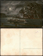 Ansichtskarte St. Goarshausen Loreleyfelsen, Rhein Und Dampfer Mondschein 1912 - Loreley