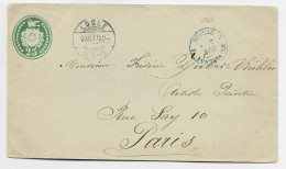 HELVETIA SUISSE ENTIER 25C ENVELOPPE COVER LOCLE 6.XII.1877 POUR PARIS + SUISSE PONTARLIER - Brieven En Documenten