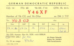 German Democtaric Republic Radio Amateur QSL Card Y46XF Y03CD 1986 - Radio Amatoriale