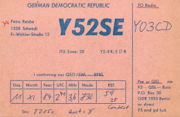 German Democtaric Republic Radio Amateur QSL Card Y52SE Y03CD 1984 - Radio Amatoriale