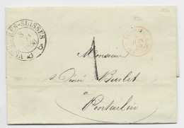 HELVETIA SUISSE VERRIERES SUISSES 8 MAI 1850  LETTRE COVER PONTARLIER DOUBS TAXE TAMPON 1 + SUISSE PONTARLIER FRONTALIER - 1843-1852 Federale & Kantonnale Postzegels