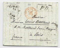 HELVETIA SUISSE FLEURIER 1848 LETTRE COVER + PD + CACHET ENTREE NEUCHATEL 2 PONTARLIER POUR PARIS - 1843-1852 Federale & Kantonnale Postzegels