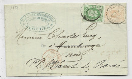 BELGIQUE 10C+5C LETTRE COVER BLOUGES 1877 POUR MAUBEUGE REEX PP ST VAAST NORD - 1869-1883 Léopold II