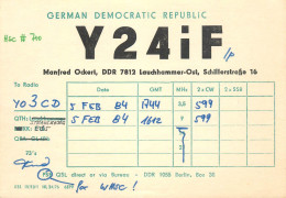 German Democtaric Republic Radio Amateur QSL Card Y24IF Y03CD 1984 - Radio Amatoriale