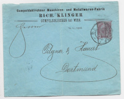 AUSTRIA ENTIER 10 HELLER ENVELOPPE COVER BRIEF REPIQUAGE MASCHINEN FABRIK RICH KLINGER WIEN 1906 TO GERMANY - Omslagen