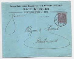 AUSTRIA ENTIER 10 HELLER ENVELOPPE COVER BRIEF REPIQUAGE MASCHINEN FABRIK RICH KLINGER WIEN 1906 TO GERMANY - Enveloppes