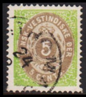 1876-1879. DANSK-VESTINDIEN. Bi-coloured. 5 C. Green/gray. Inverted Frame. Perf. 14x13½. (Michel 10 II) - JF543741 - Danemark (Antilles)