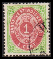 1873-1874. Bi-coloured. 1 C. Green/red. Normal Frame. Perf. 14x13½.  (Michel 5 Ib) - JF543742 - Deens West-Indië