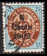 1902. Surcharge. Copenhagen Surcharge. 8 Cents 1902 On 10 C. Blue/brown. Normal Frame. (Michel 26 I) - JF543743 - Denmark (West Indies)