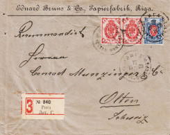 1903. RUSSIA  LATVIJA. Interesting Registered Envelope To Olten, Schweiz With Pair 3 KOP And 14 KOP Cancel... - JF543759 - Letonia