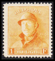 1910. BELGIE Albert I. With Helmet. 1 F Beautifully Centered Stamp, Hinged.  (Michel 155) - JF543762 - 1915-1920 Albert I.