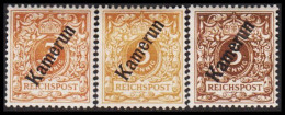 1897. Kamerun 3 Pf. REICHSPOST. 3 Different Shades, Hinged.  (Michel 1) - JF543796 - Camerun