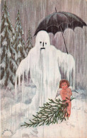 Bonhomme De Neige * CPA Illustrateur HERSCHU Herschu * Snowman Enfant Nu Angelot Ange Angel Sapins Neige Hiver - Autres & Non Classés