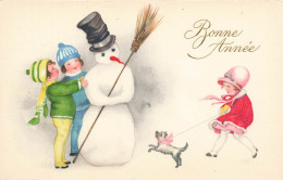 Bonhomme De Neige * CPA Illustrateur * Snowman Enfants Chien Dog Mode - Autres & Non Classés