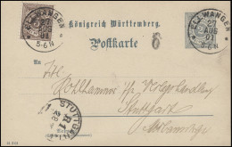 Württemberg Postkarte P 41 Ziffer 2 Pf + Zusatzfr. DV: 21 3 01 ELLWANGEN 27.8.01 - Interi Postali