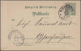 Württemberg P 37 Ziffer 5 Pf DV 5 2 94, BIBERACH 23.4.94 Nach OCHSENHAUSEN 23.4. - Postal  Stationery