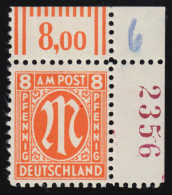 21A Zr4 AM-Post 8 Pf Ecke, Rote Bogenzählnummer, Ungefaltet, ** - Mint