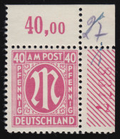 30aA Zr4 AM-Post 40 Pf Ecke, Rote Bogenzählnummer, Ungefaltet, ** Gp. Wehner BPP - Neufs