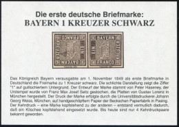 Sonderdruck Bayern 1 Kreuzer Schwarz Kehrdruck-Paar, FAKSIMILE Von 1991 - Private & Local Mails