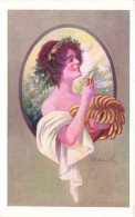 Jugendstil *série De 3 CPA Illustrateur Art Nouveau * Les Fruits * Femme Banane Raisin Pomme - Autres & Non Classés