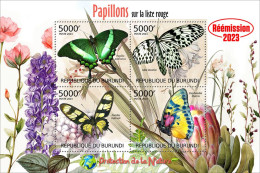 Burundi 2023, Animals, Butterflies I, Re-issued, 4val In Block - Ongebruikt