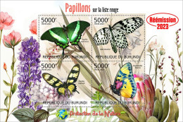 Burundi 2023, Animals, Butterflies I, Re-issued, 4val In Block - Nuovi