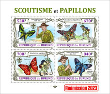 Burundi 2023, Animals, Butterflies II, Scout, Re-issued, 4val In Block - Nuovi