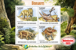 Burundi 2023, Animals, Dinosaurs I, Re-issued, 4val In Block - Ungebraucht